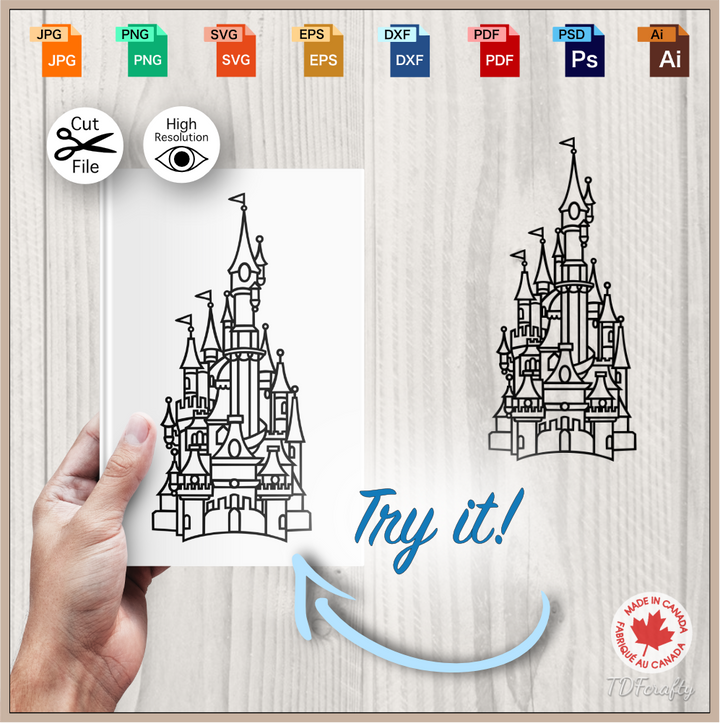 Try our magical castle outline cut file design in jpg, png, svg, eps, dxf, ai, psd, pdf as a book cover printable.
