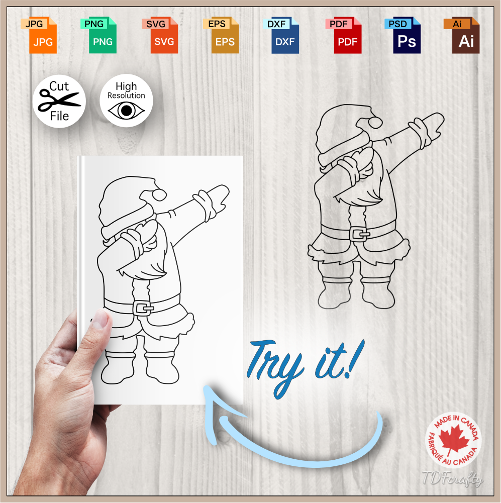 Try our Dabbing Santa cut file design in jpg, png, svg, eps, dxf, ai, psd, pdf as a book cover printable.