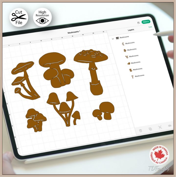 Mushroom shapes bundle cut file in jpg, png, svg, eps, dxf, ai, psd, pdf. Cricut Design Space