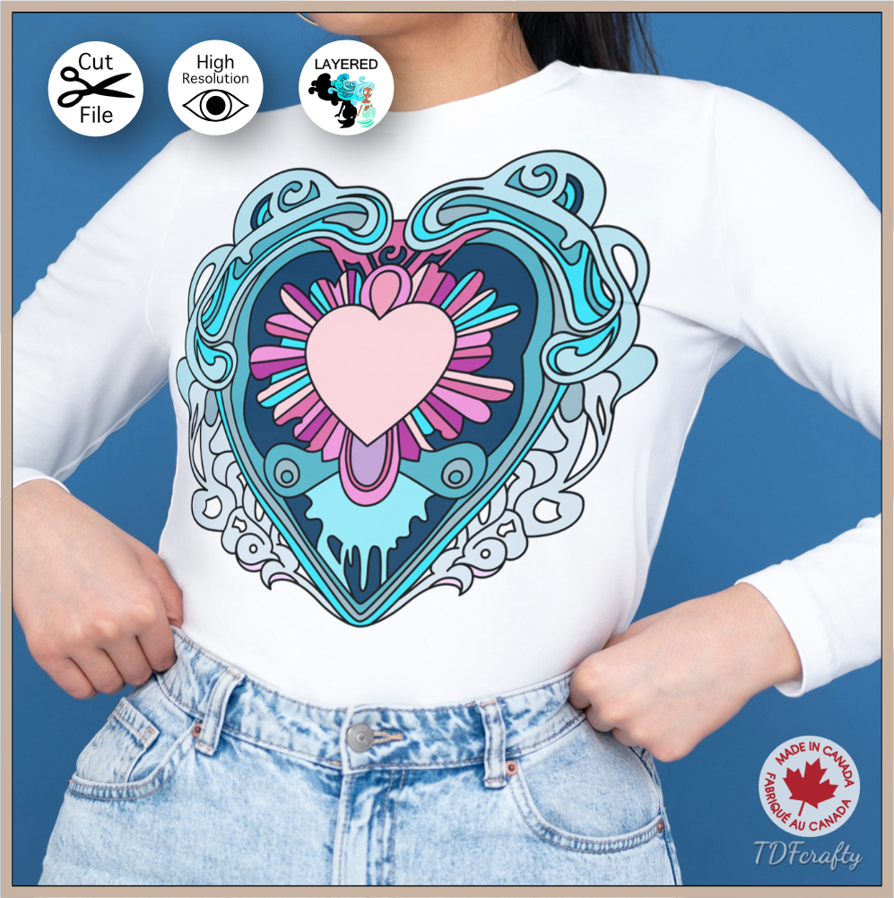 Hyper Detailed Heart svg, dxf, eps, psd, ai, jpg, pdf, png. Fantasy Magic Ice Heart Cut File Valentine’s Day Design, Water Waves Crystal Love, Melting Romantic Vector