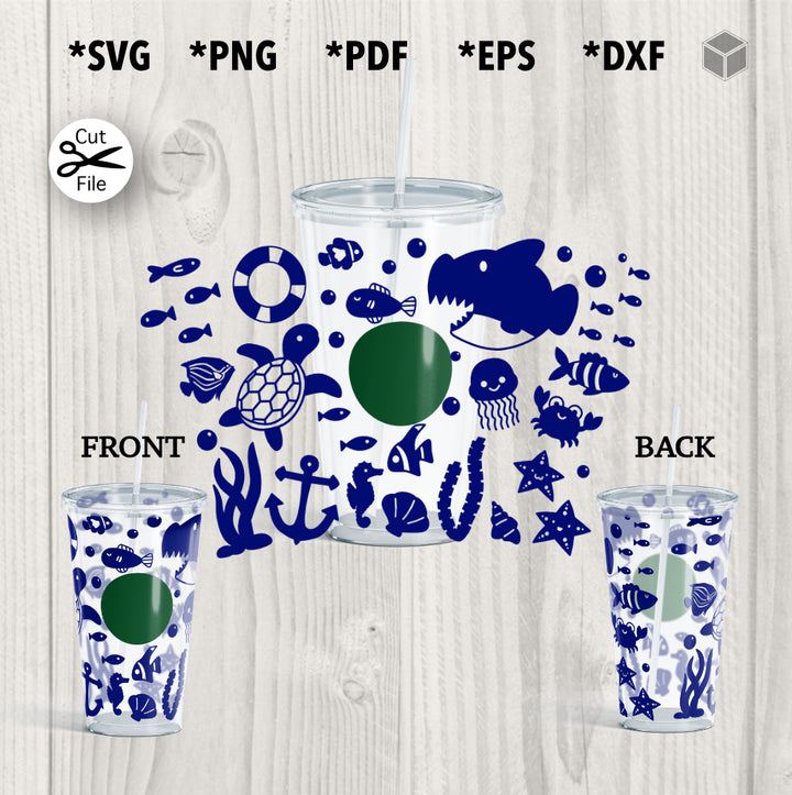 Ocean Creatures Cup Wrap SVG para vasos fríos de 24 oz