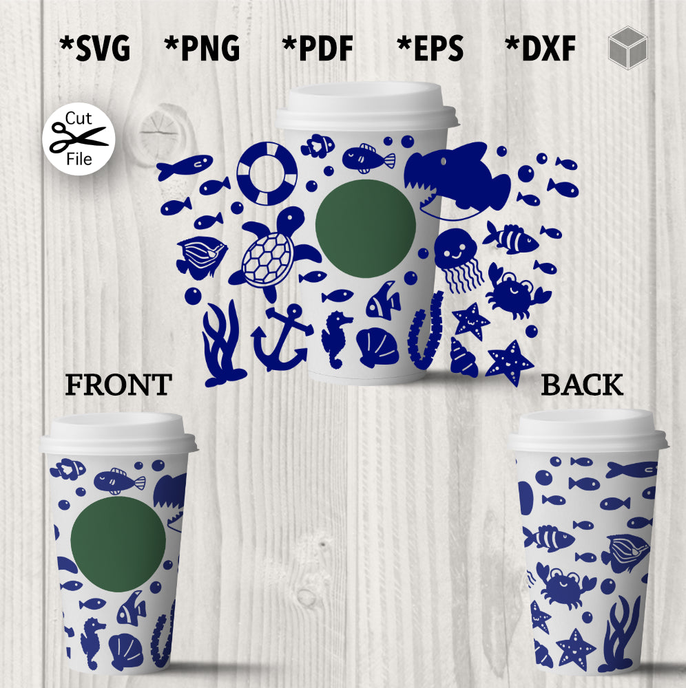 Ocean Hot Cup Wrap Template