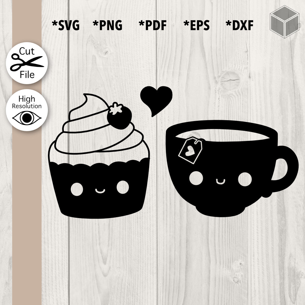 Cupcake and Tea Couple Silhouette