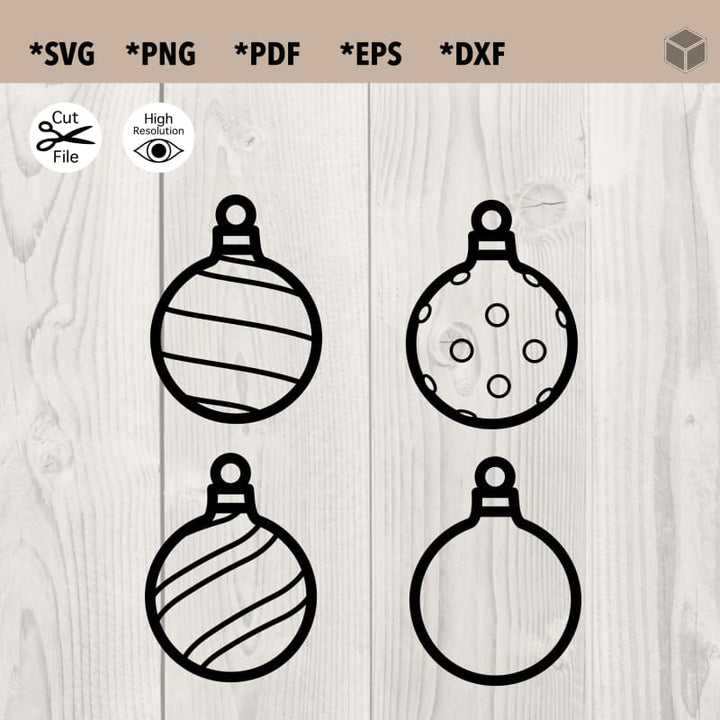 Christmas Ornaments Outline Set of 4