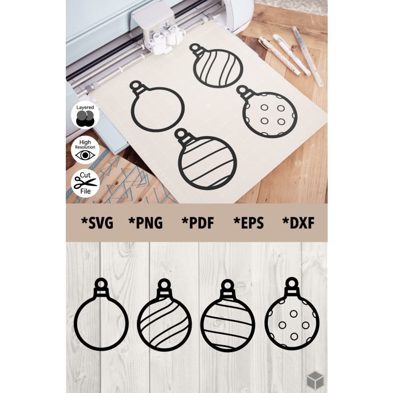 Christmas Ornaments Outline Set of 4