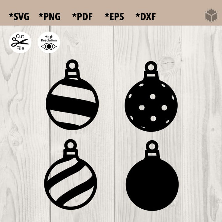 Christmas Ornaments Silhouette Set of 4