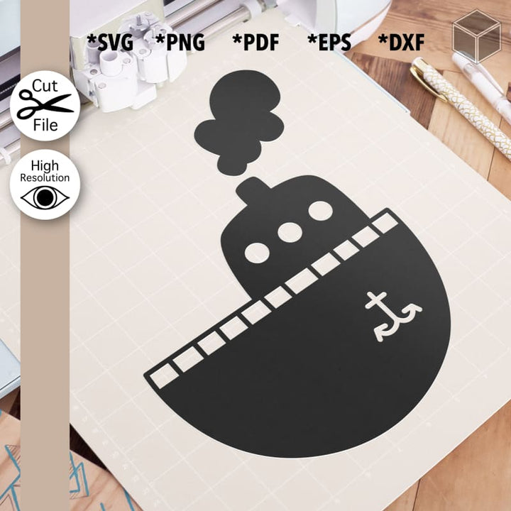 Cute Steam Boat Silhouette