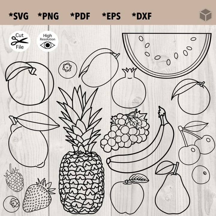 Fruits Outline Bundle - 17 Designs