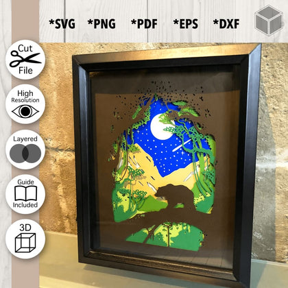 Plantilla de escena en capas 3D Bear Forest