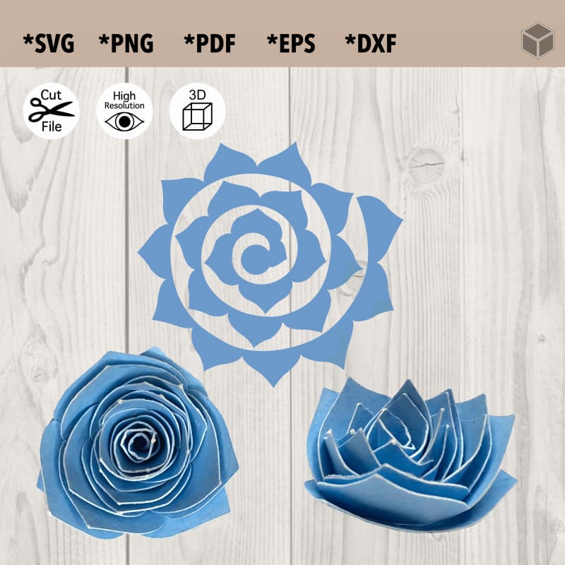 Fleur en papier 3D pétales pointus bleus