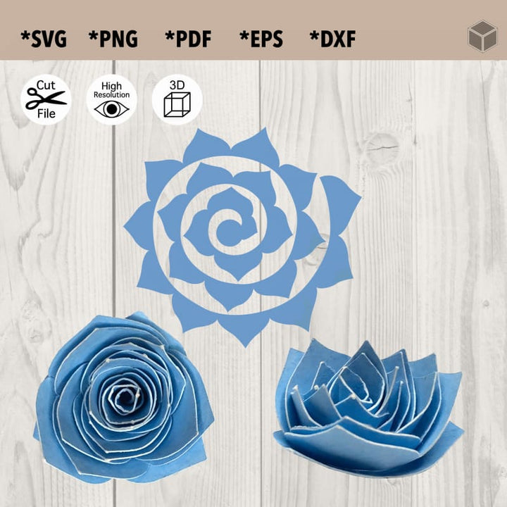 Flor de papel 3D de pétalos puntiagudos azules