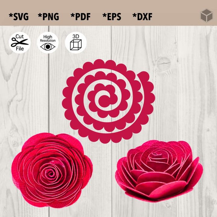 Pétales Arrondis Rose en Papier 3D