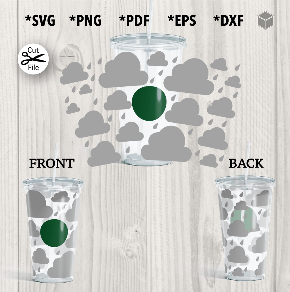 Rain Clouds Cup Wrap SVG para vasos fríos de 24 oz
