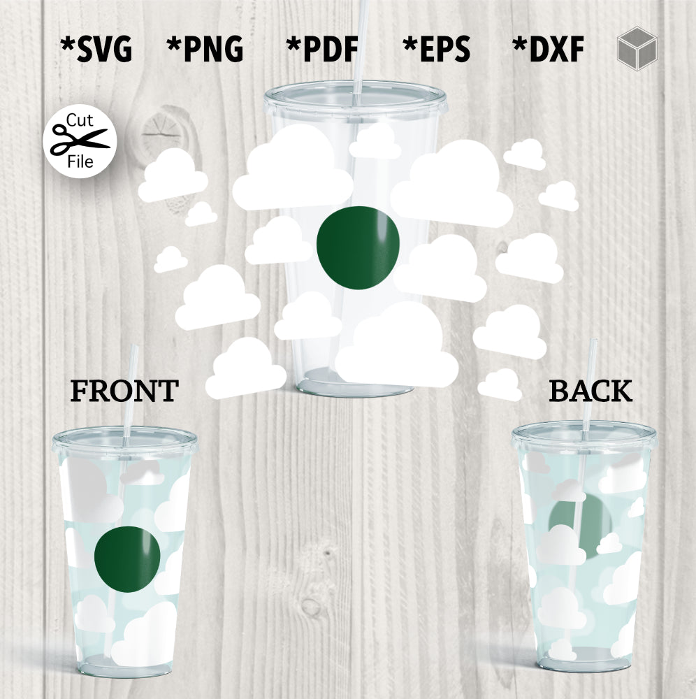 Clouds Cup Wrap SVG para vasos fríos de 24 oz