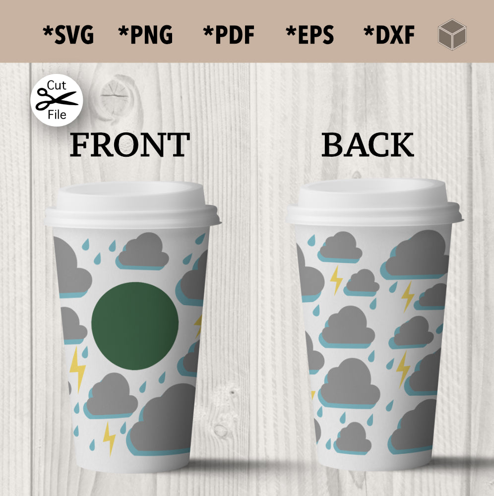 Rainy Storm Clouds Hot Cup Wrap Template