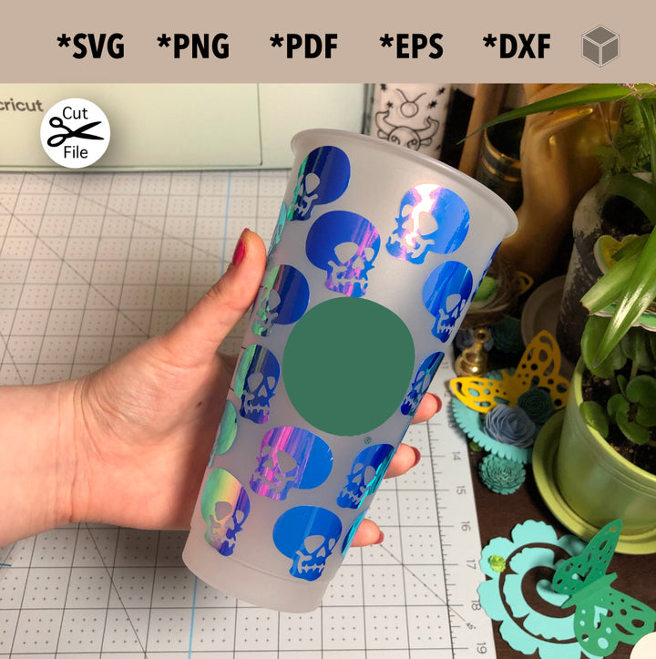 Skulls Cup Wrap SVG para vasos fríos de 24 oz