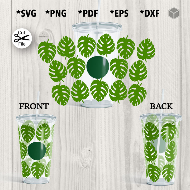 Tropical Leaf Cup Wrap SVG for 24 oz Cold Cups
