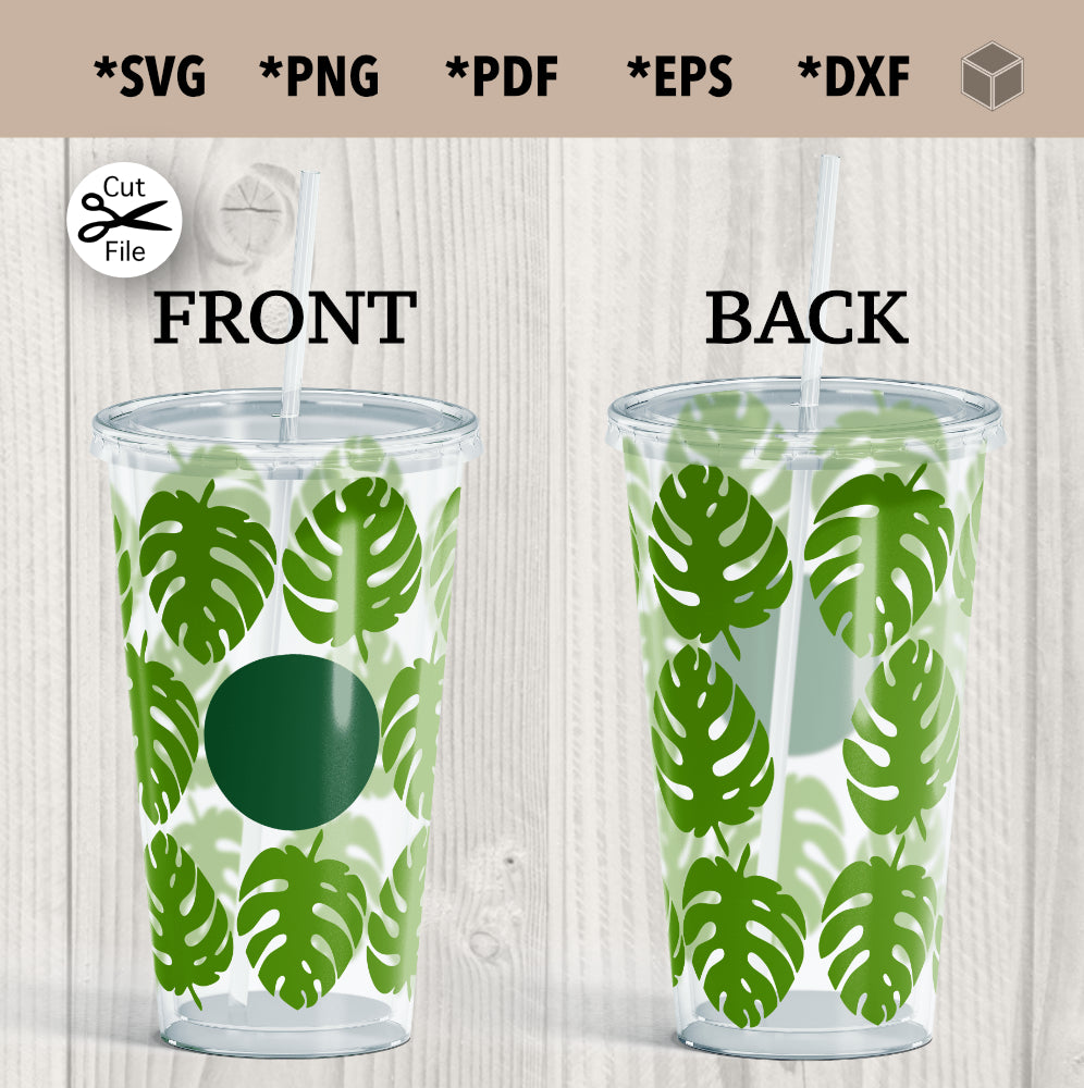Tropical Leaf Cup Wrap SVG for 24 oz Cold Cups