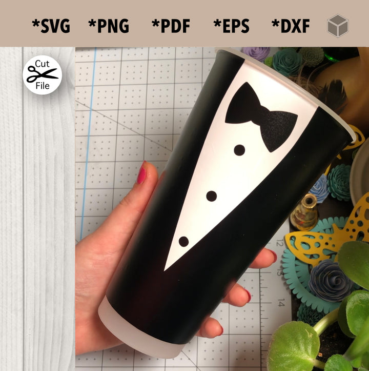 Tuxedo Cup Wrap SVG para vasos fríos de 24 oz