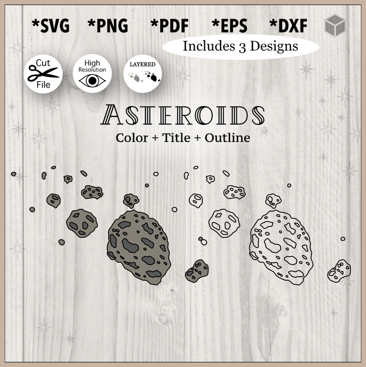 Conjunto de colores y contornos de asteroides