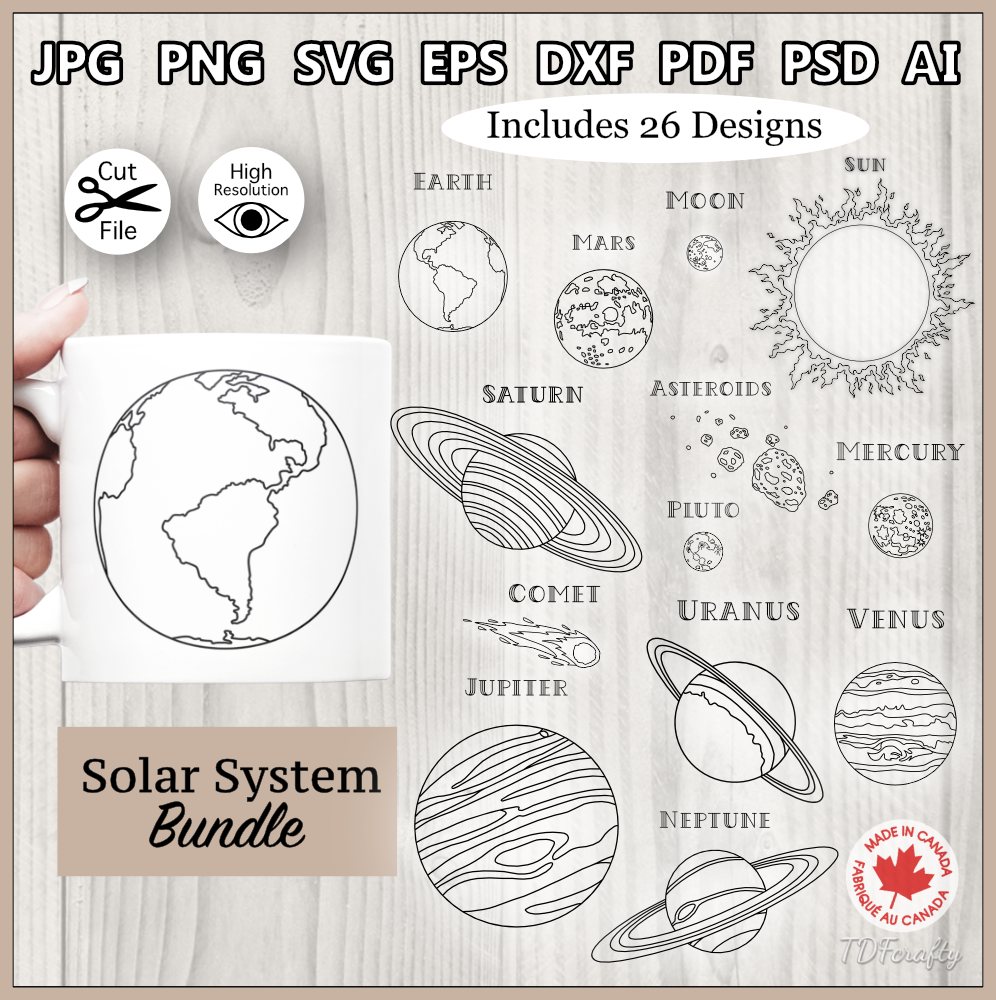 Paquete de esquema de planetas del sistema solar realista