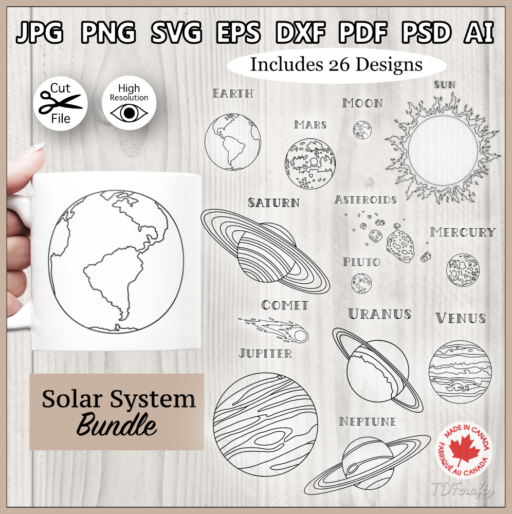 Ensemble de contours réalistes des planètes du système solaire