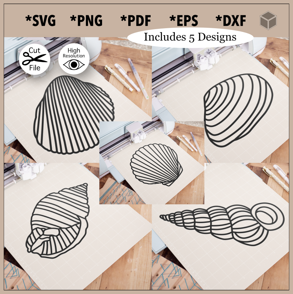 Simple Seashells Outline Bundle SVG File | The Digital Files – TDFcrafty