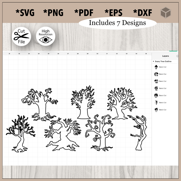 Ensemble de contours d'arbres effrayants