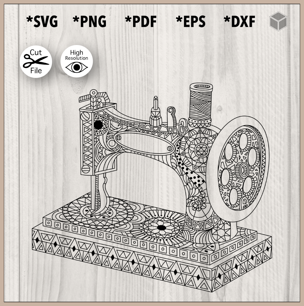 Máquina de coser vintage Zentangle Mandala